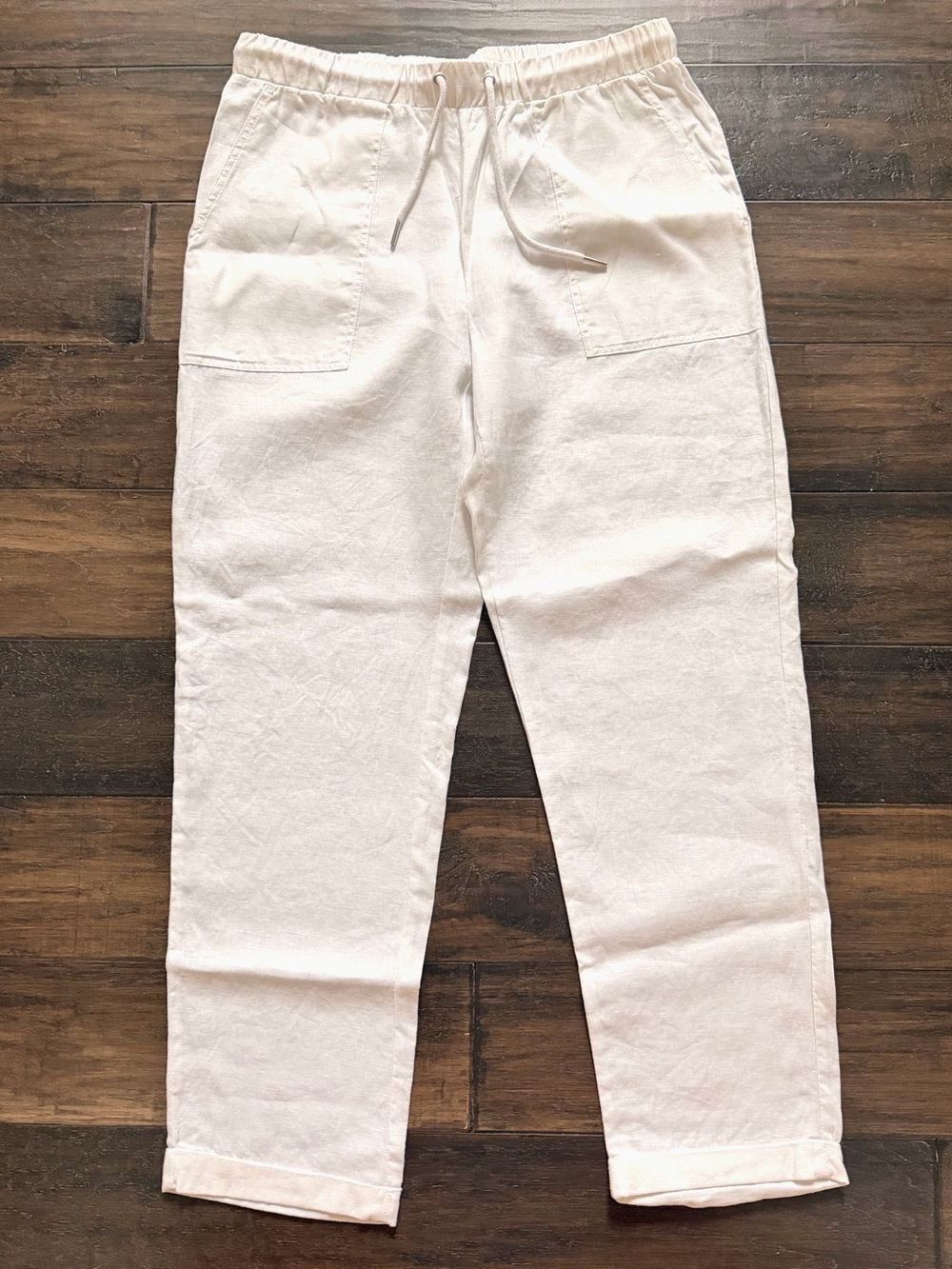 SAKS FIFTH AVENUE Beautiful Classic White Linen Jogger Pants Sz S NEW $245!!
